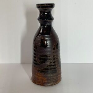 Japanese Tokkuri Sake Pottery Vase Brown Rust Glaze Handcrafted Ceramic Bud Vase